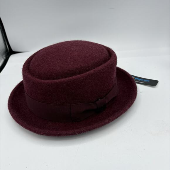 Different Touch Accessories - Different Touch Hat Womens Size XL 7 1/2 Wool Fedora‎ Burgundy Ribbon Tie